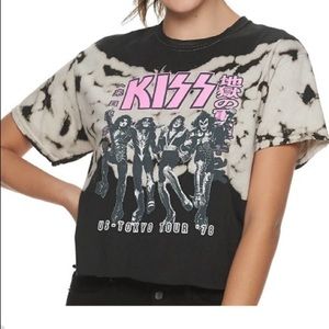 KISS Band Tie Dye Graphic Cropped Top Shirt Sz XS